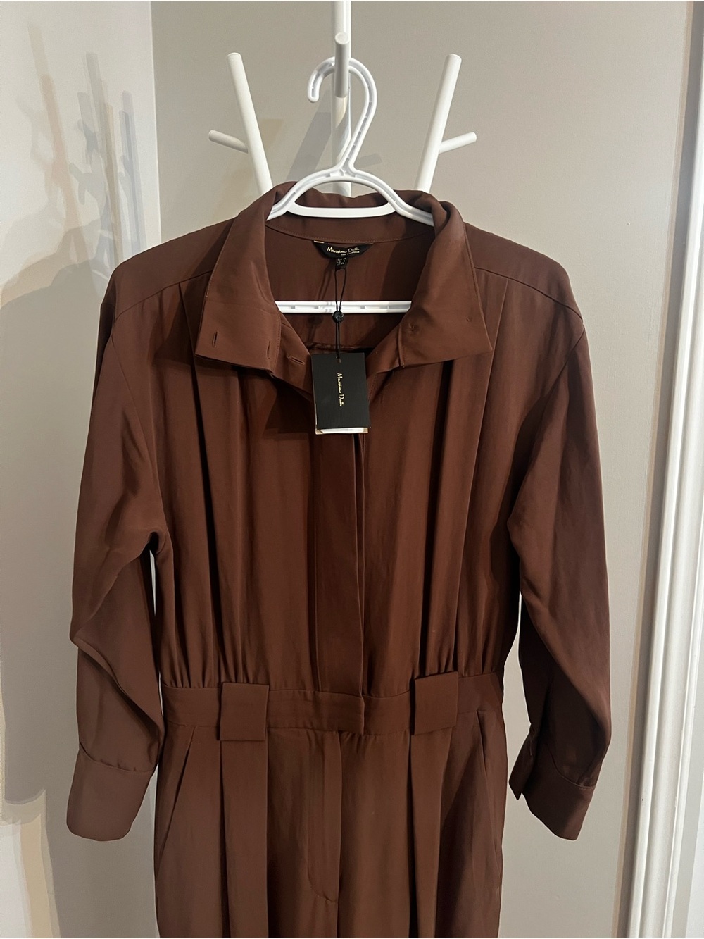 Massimo Dutti Chocolate Brown Long Sleeve Jumpsuit